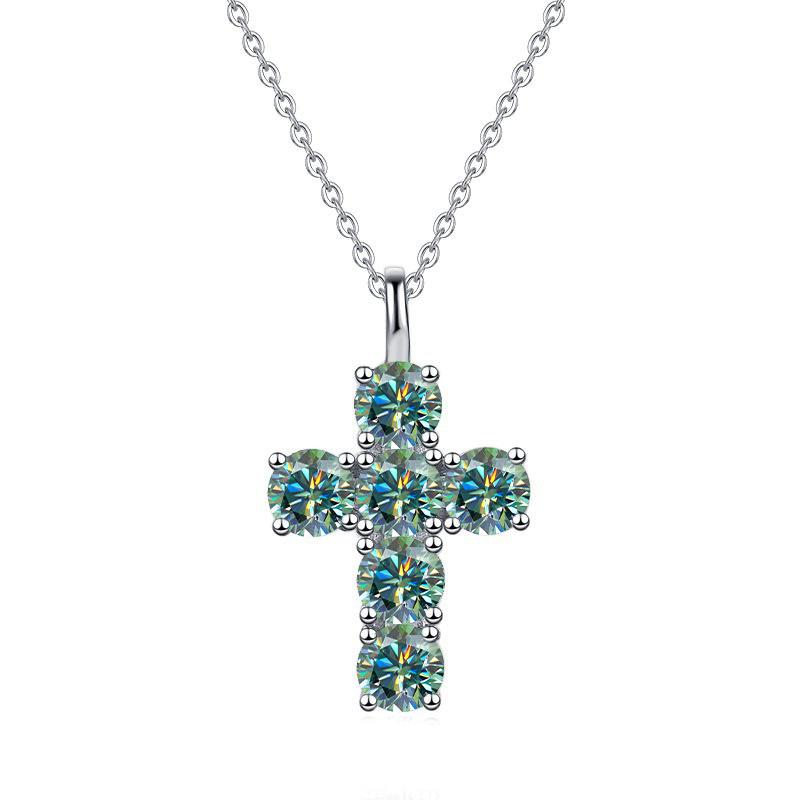 European Hot-Selling 3 Carat Moissanite Cross Necklace with White Gold-Plated Copper O-Chain