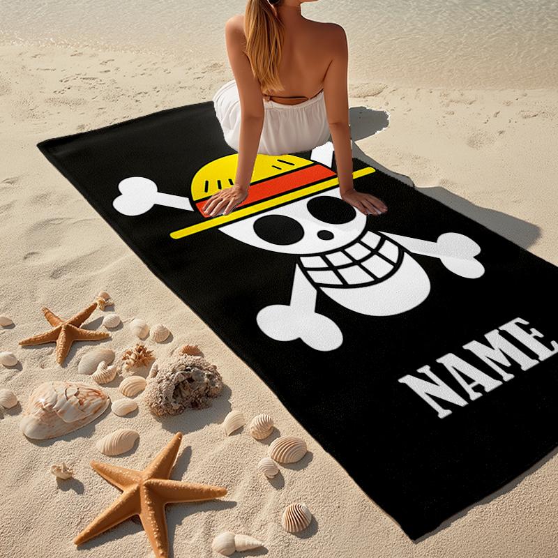 Custom Name Ultra-Soft Beach Towel with One Piece Theme,Ideal for Pool - Camping, Diving - Perfect Travel Essential, Vibrant Beach Towel.