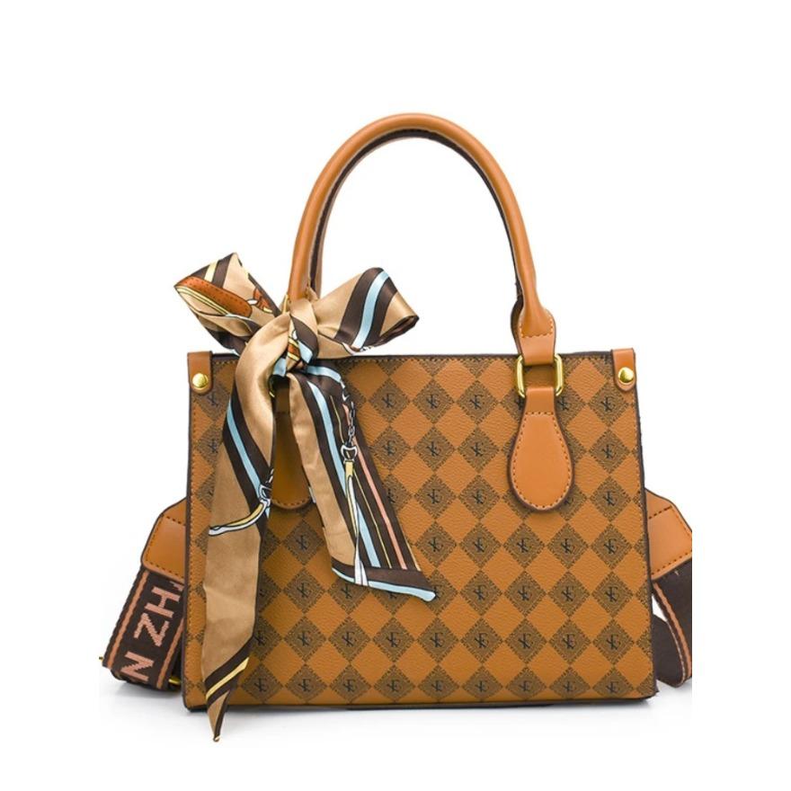 Europe and the United States Retro Ribbon Women's Bag Letters Floral Wideband Tote Bag Simple Hundred Shoulder Crossbody Bag PU