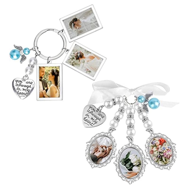 Wedding Bouquet Lace Oval Bridal Charm Bridal Bouquet Charm Angel Wing Photo Bouquet Charm Commemorative Pendant