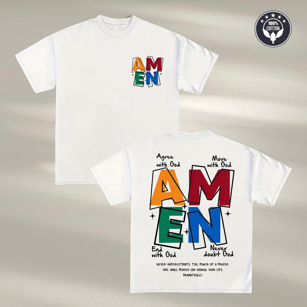 

2026 New Faith Amen Graphic T-shirt Men 100% Cotton Oversized Double-sided Print Casual Streetwear Tee S