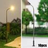 10Pcs Model Railway Warm White Lamp Post Street Light Single Head H0 TT Single Headlight 1:50 Perfect For Rail & Building Layout