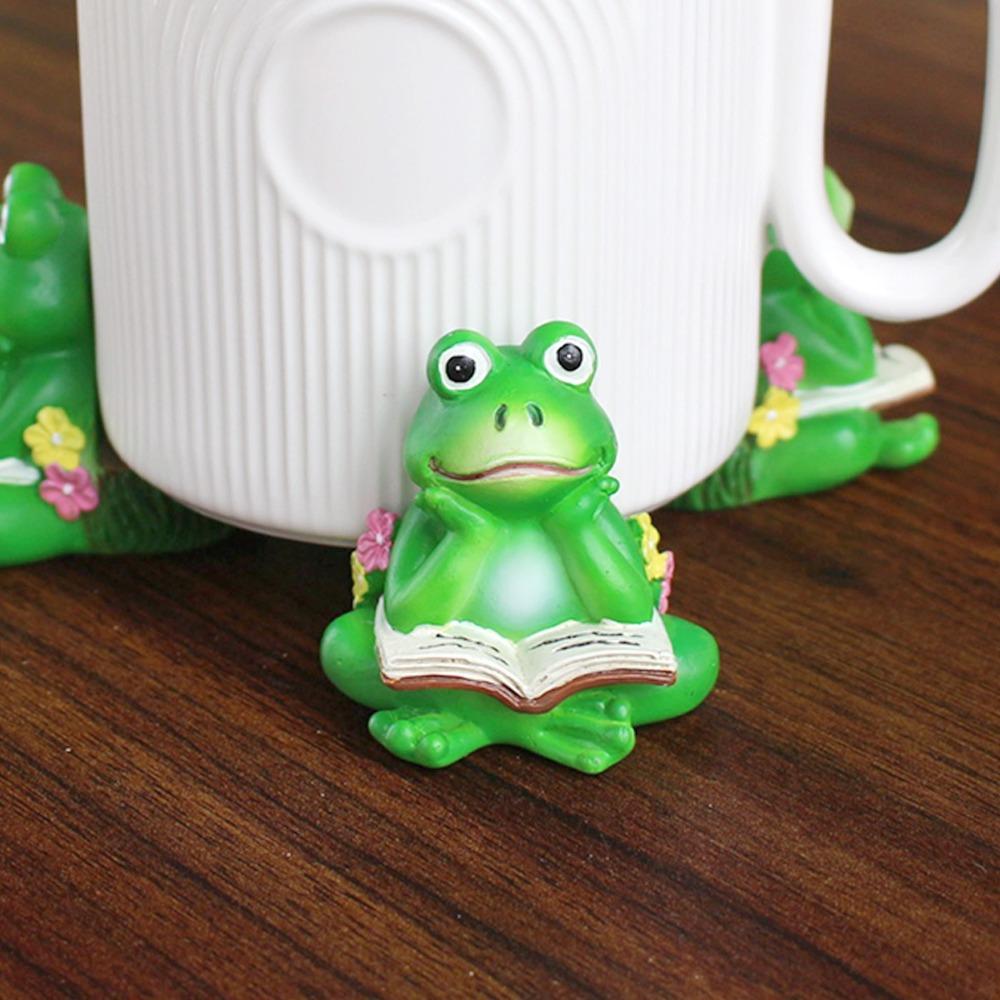 3pcs Green Frog Potted Mat Cartoon Animal Statue Micro-landscape Accessories