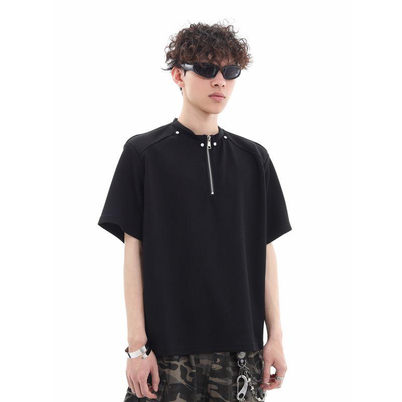 51 Hip-hop Design Sense Function Half Zipper Short sleeve Men's Summer High Street Retro American Cleanfitt Shirt Half Sleeve