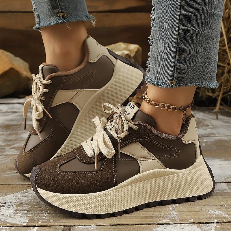 New Style Wide-fit Lace-up Shoes with Thick Sole for Heightening and Casual Sports Wear 35