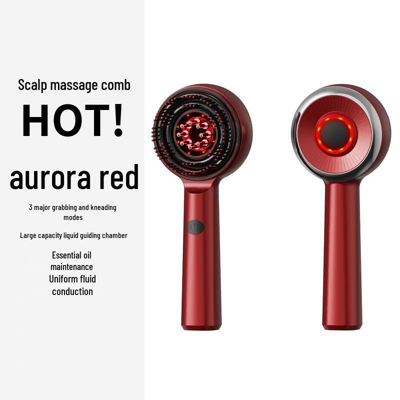 Waterproof Red Light Scalp Massager Comb with Conductive Liquid Applicator красный
