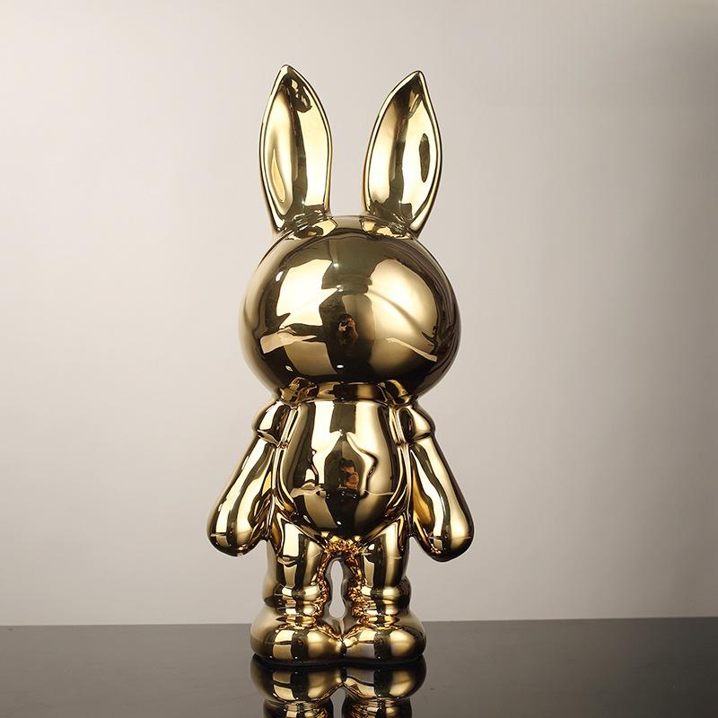 Modern Light Luxury Ceramic Electroplated Rabbit Ornaments Living Room TV Cabinet Wine Cabinet Entrance Decoration Handicraft Decoration