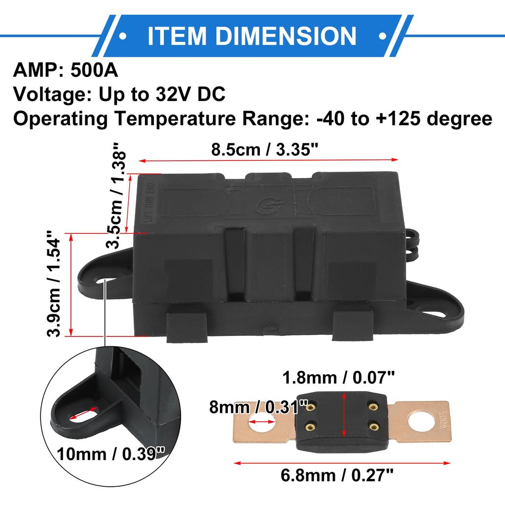 VekAuto 500 Amp 500A 32V Bolt Down ANM Fuse Car Fuse Holder Kit Plastic Black