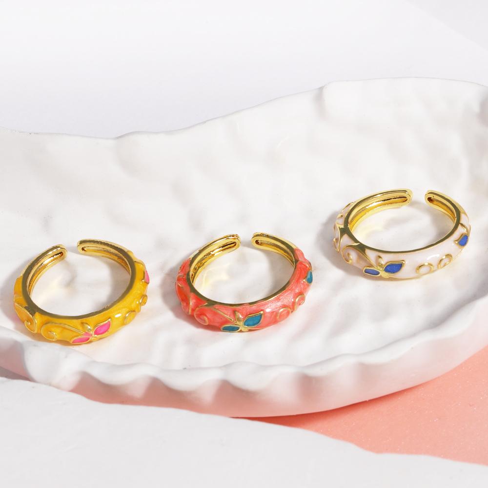 Neuer Modischer Emaille-Blumen-Dünner Offener Ring für Damen Vintage Metall Tropföl Verstellbare Fingerringe Hochzeits Schmuck