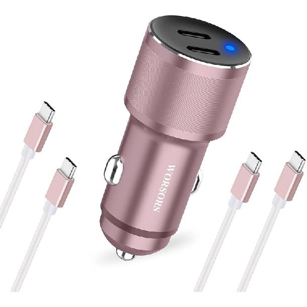 Dual 45W USB C Car Charger, 90W Max Super Fast Charging, All Metal 12V Cigarette Lighter Adapter for iPhone 17 Pro Max/16/15/iPad, Samsung Galaxy