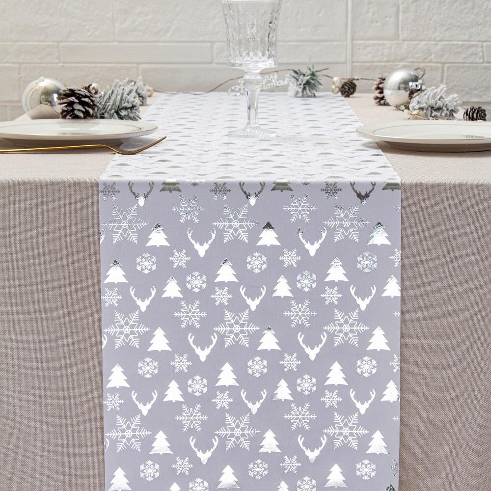 Polyester Christmas Tablecloth Snowflake Printed Table Cover Holiday Style Table Runner  Home Decor