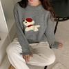 Navava Women Cute Dog Embroidery Long Sleeve Knit Top Nk2375h