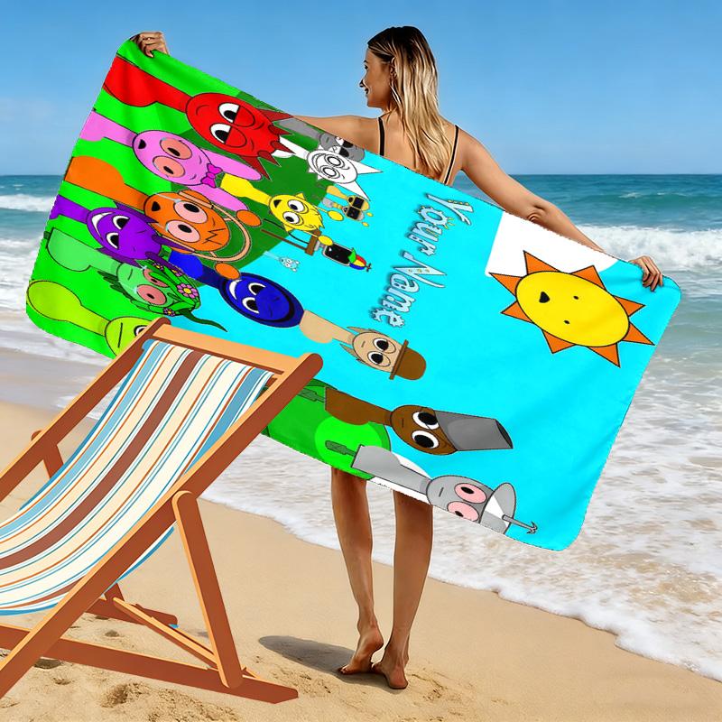 Personalisierbares Strandtuch mit Sprunki-Druck, Großes Weiches Schnelltrocknendes Handtuch für Strand, Camping, Schwimmen -HE132