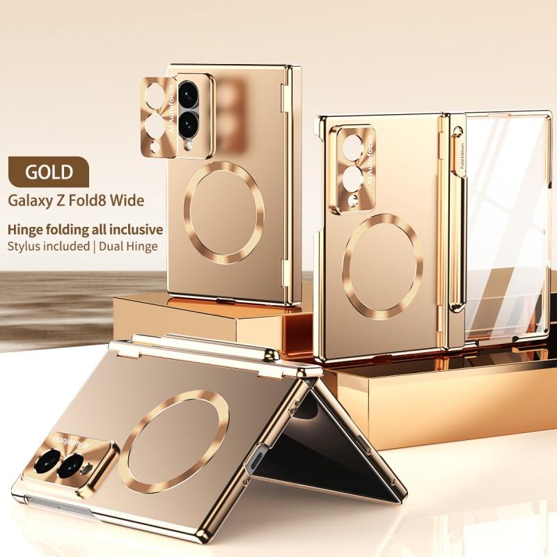 Premium Electroplated Magnetic Charging Case Galaxy Z Fold8 Ultra Dual Hinge Shockproof PC Cover In Gold Blue