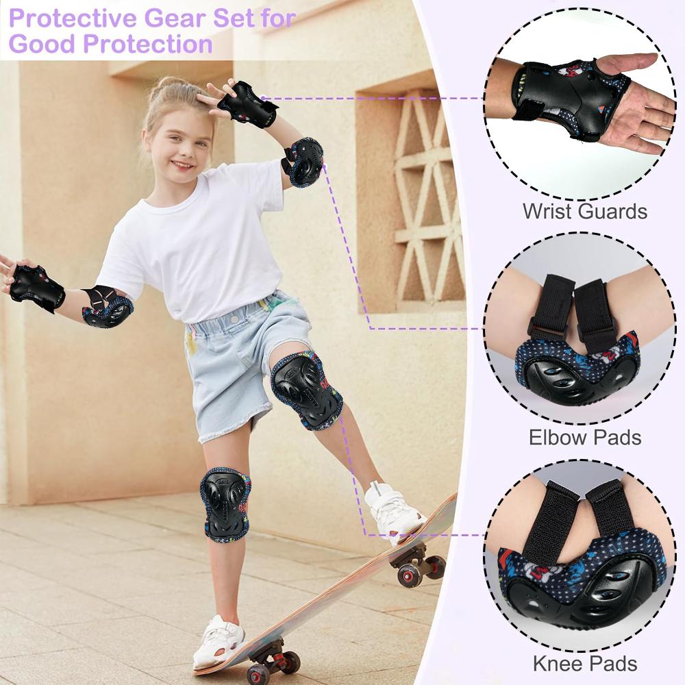 6 In 1 Kids Knee Pads And Elbow Pads With Wrist Guards Set - For Roller Skates, Cycling, Bmx Bike, Skateboard, Inline Skating