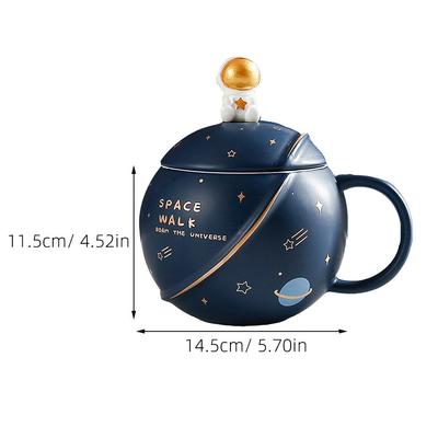 1Set Creative Astronaut Cup Ceramic Beverage Mug Unique Planet Design Stable Bottom Heat Insulated Coffee Water Cup for Home Use