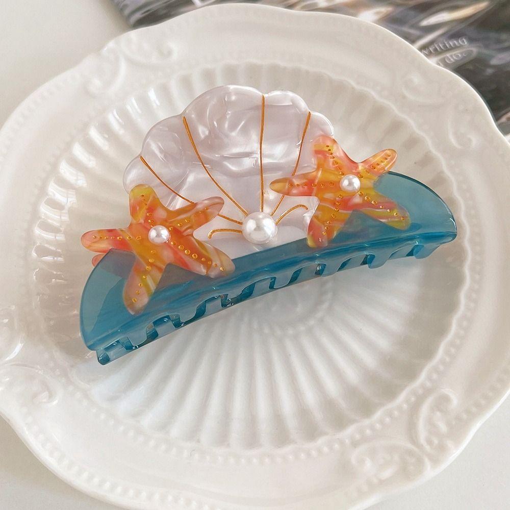 Korean Style Shell Hair Claw Elegant Geometry Shark Clip Personalized Ocean Series Hair Claw  Girls