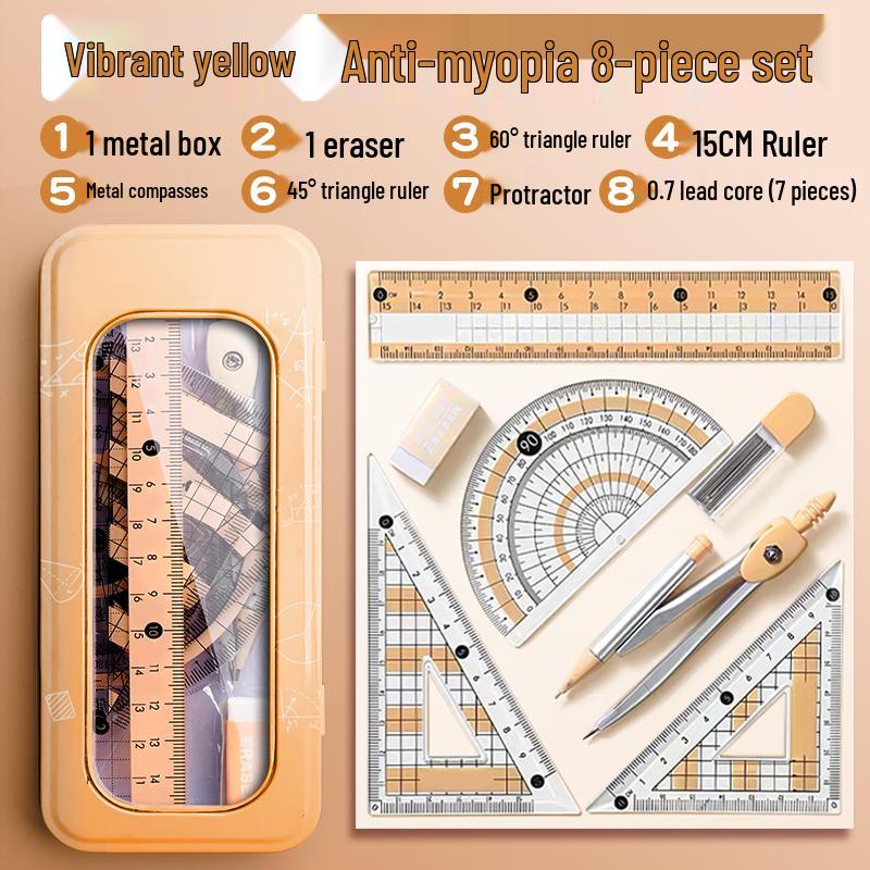 Student Geometry Ruler Set for Elementary to Junior High - Includes Compass, Triangle, and Sixth Grade Supplies