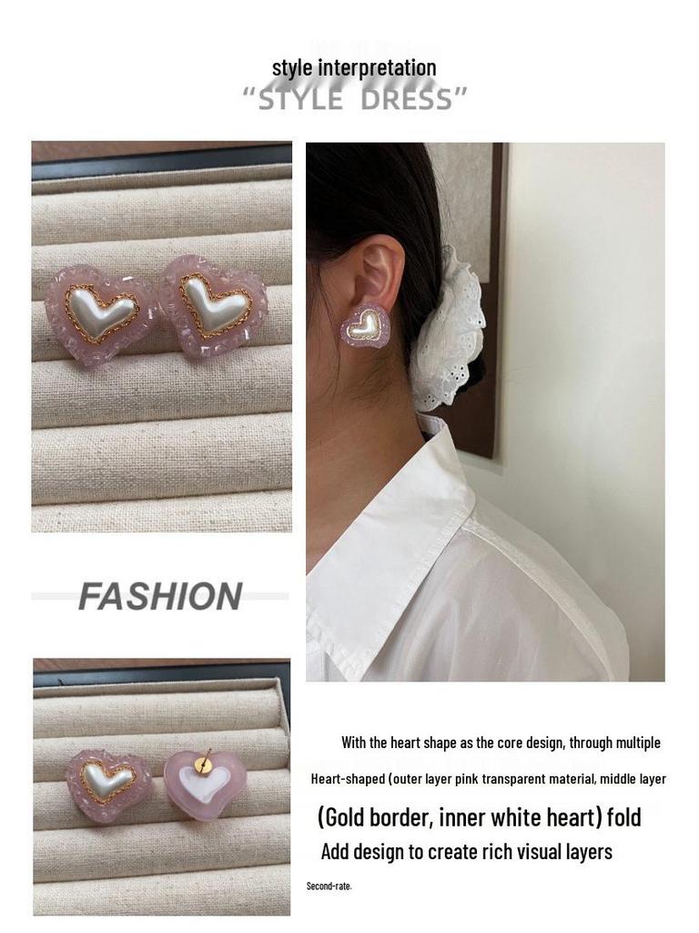 Pink Romantic Heart Stud Earrings - Exquisite Layered Soft Luxury