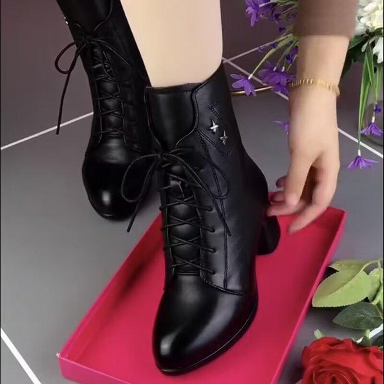 

Autumn and winter real soft leather fashion Martin boots women s non-slip thick heel non-slip warm cold-proof pointed women s short boots 35