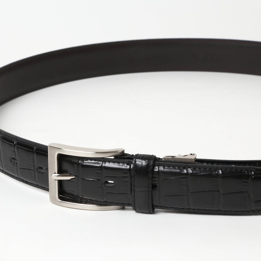 [Ogier] Men's Belt - Genuine Leather - Cowhide - Crocodile Embossed - Free Size (Adjustable) - Made In Japan - KE21283-19-BLACK Black