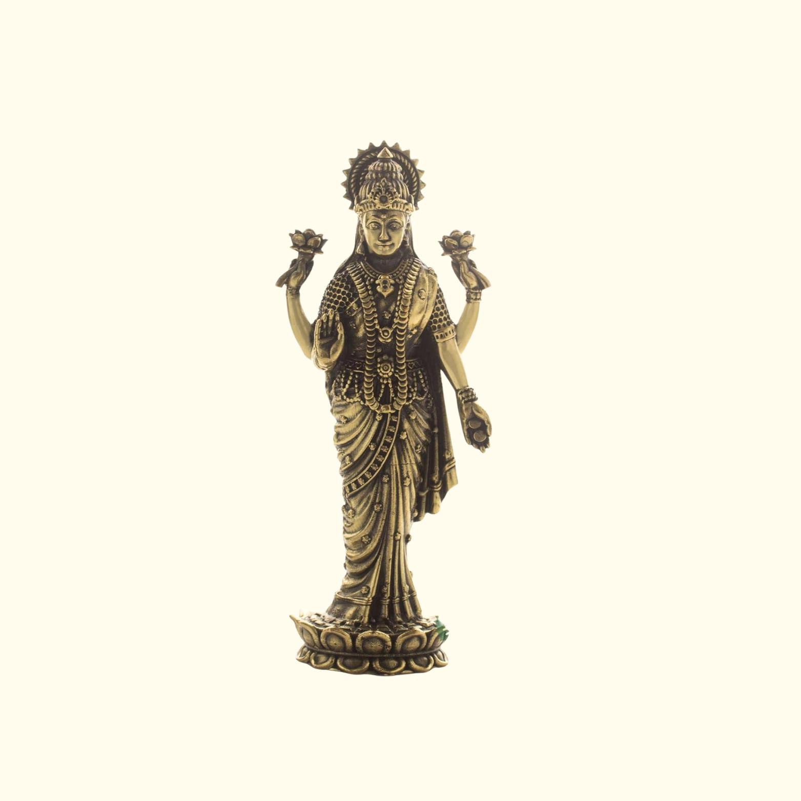 Handcrafted Brass Goddess Laxmi Statue, Maa Lakshmi Figurine, Brass, Gold - 5 Cm