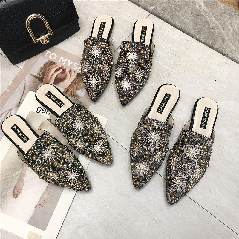 Cool Slippers Women's Wear 2025 New Internet Celebrity Fashion Pointed Head Bag Head Flat Bottom Half Drag Summer Versatile Social Tide Shoes
