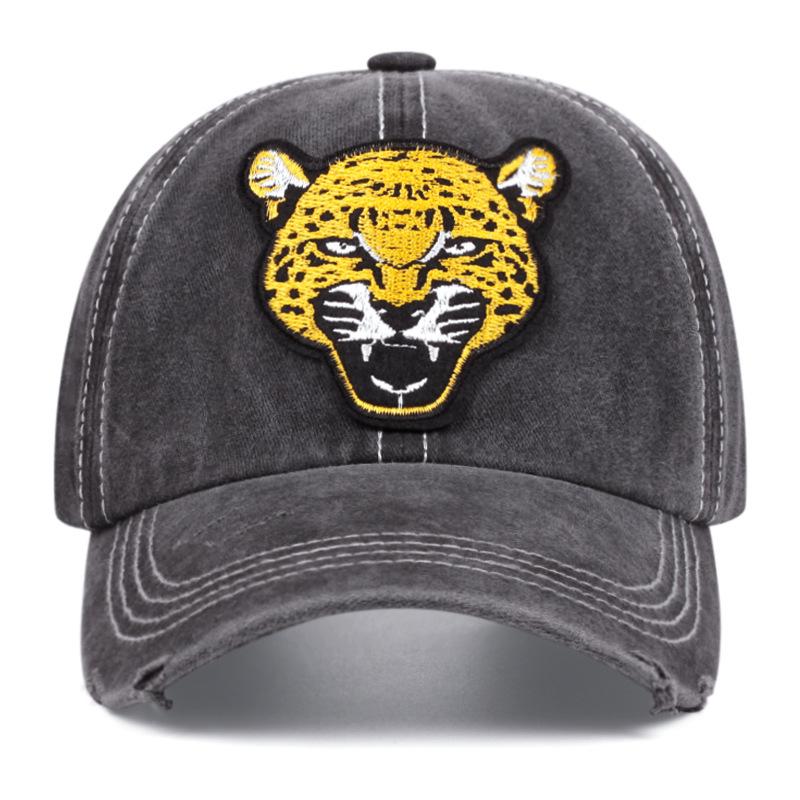 Leopard Head Graphic Baseball Cap Unisex Washed Polyester Vintage Outdoor Sports Adjustable Hat