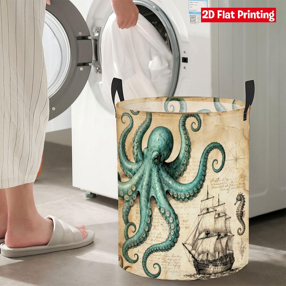 Collapsible Laundry Basket Large Round Waterproof Fabric Hamper Dirty Clothes Storage Bin Toy Organizer with Handles