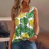 Women's Summer Casual Pleated Square Neck Sleeveless Tank Top Printed T-Shirt