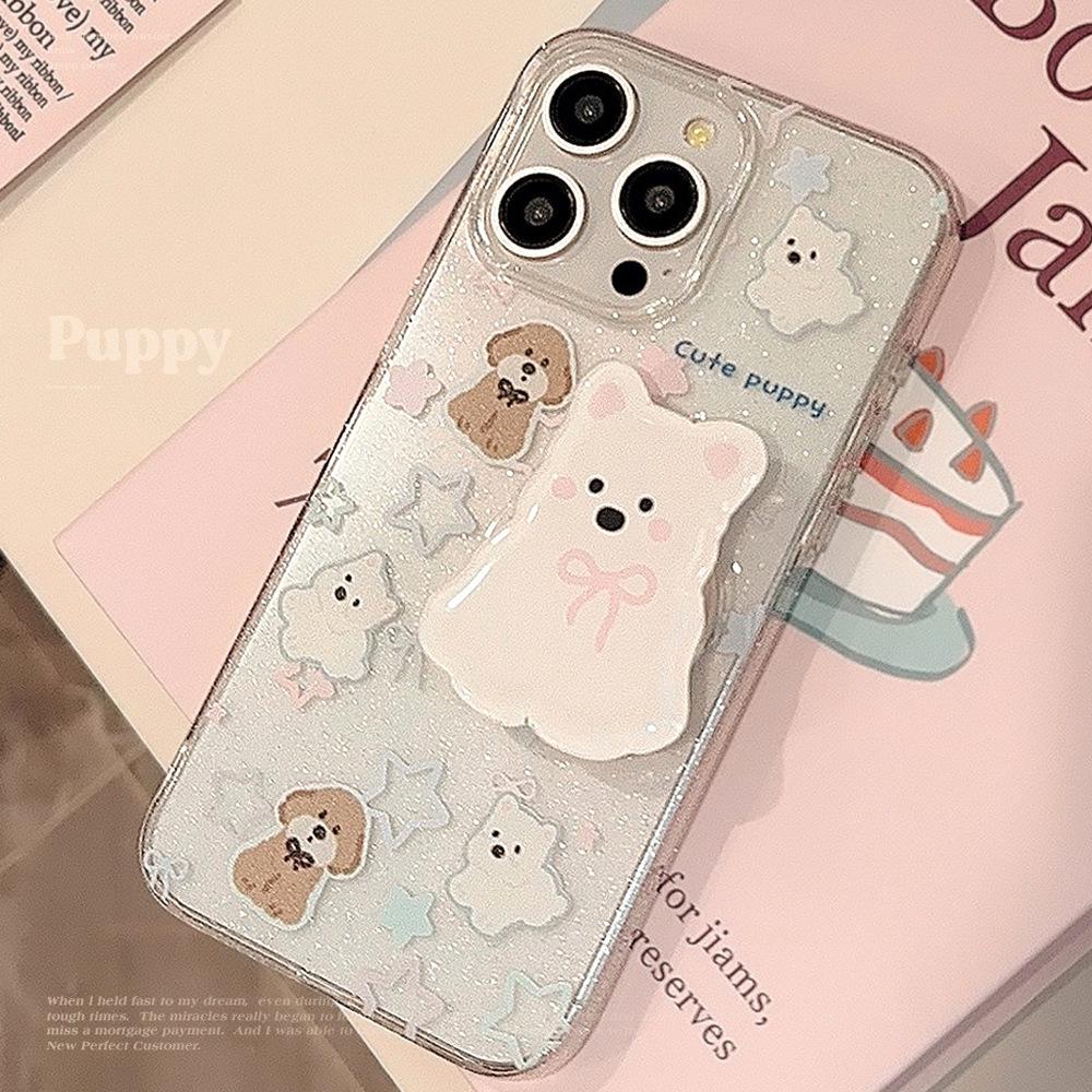 For Apple 15 Mobile Phone Case 16 Glitter Ins Korean Style Dog Holder for IPhone17pro Max