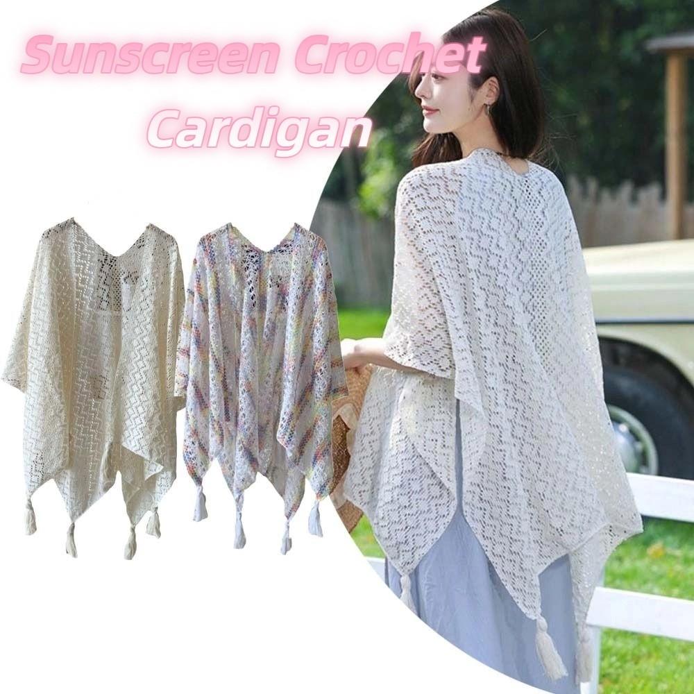 Colorful Ethnic Style Tassel Shawl Thin Beach Scarf Casual Sunscreen Crochet Cardigan  Beach