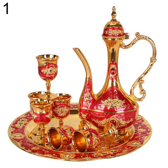 8Pcs/Set European Cup Kettle Vintage Metal Wine Wedding Tray Kit Home Gifts