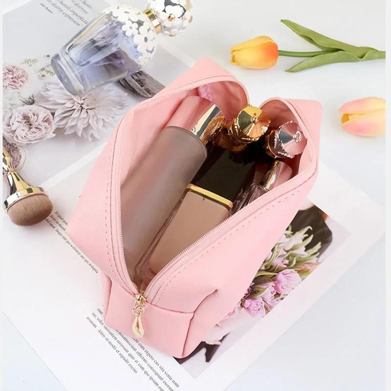 PU Leather Travel Cosmetic Bag Makeup BagTravel Wash Toiletry Organizer Purse Storage Handbag for Women Girls Make Up Pouch
