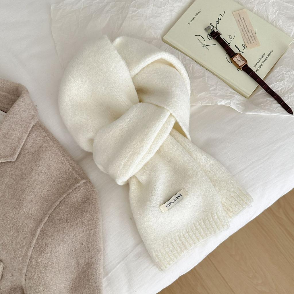 Solid Color Wool Blended Scarf for Women In Autumn and Winter Wool Knitted Warm Korean Version Versatile Fashion Fresh and Sweet Scarf