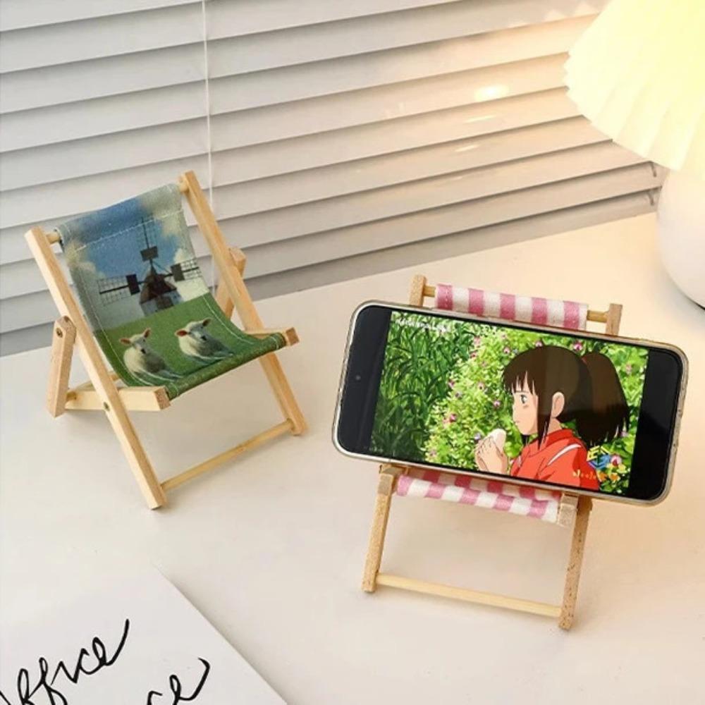 Cartoon Beach Style Dollhouse Chair Ornament Eco-Friendly Phone Stand Doll Display Home Desktop Decoration Office Accessories