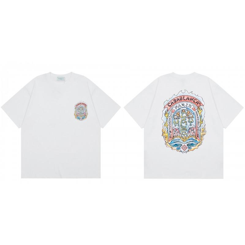 Men Women Streetwear Short Sleeve T-Shirt With Geometric Letter Print Loose Fit Cotton Tee Casual