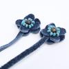 45R 71290134 Leather Pansy Beads/Leather Cord Necklace Indigo blueUsed