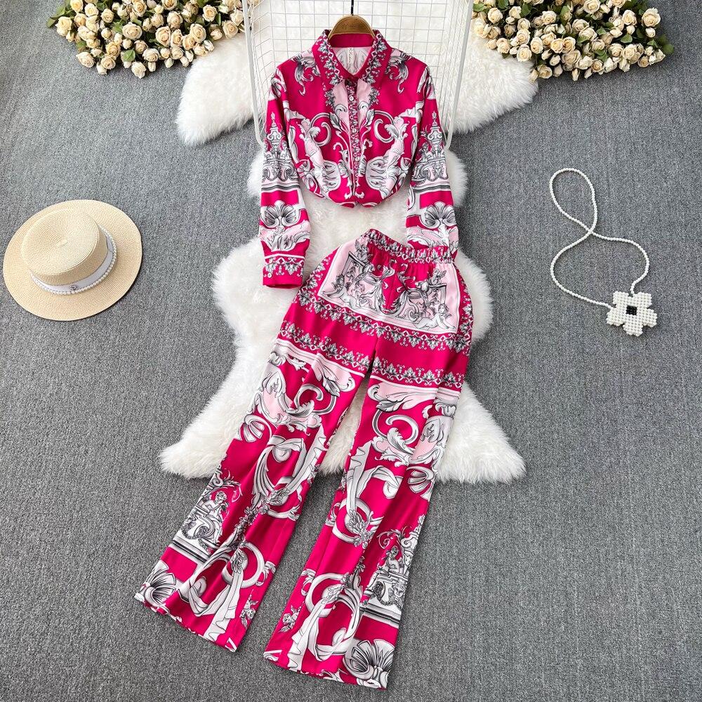 

Модный костюм Senior Sense Temperament, однобортная свободная рубашка с длинными рукавами и принтом, а также прямые широкие брюки с высокой талией