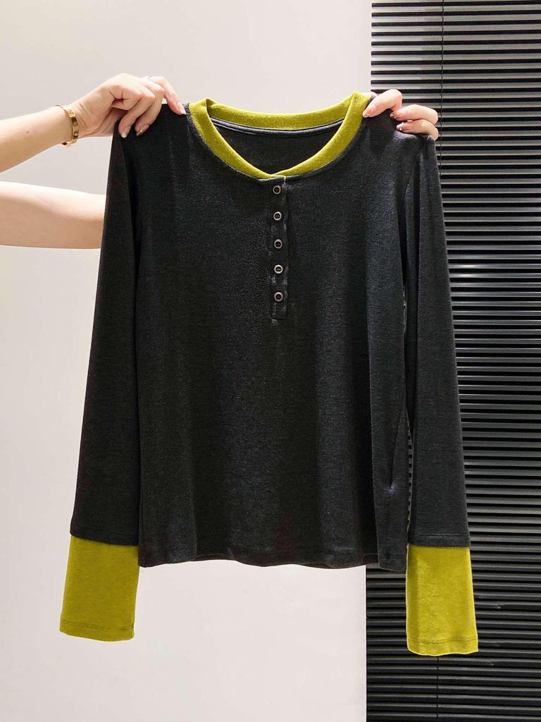 Warm Brushed Women's Henley Long Sleeve Slim Fit Base Layer for Autumn/Winter