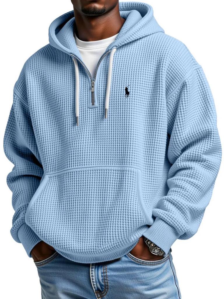 Men's 3D Print Double Hood Zipper Sweatshirt - Waffle Knit Cross Design (2025 New Arrival)