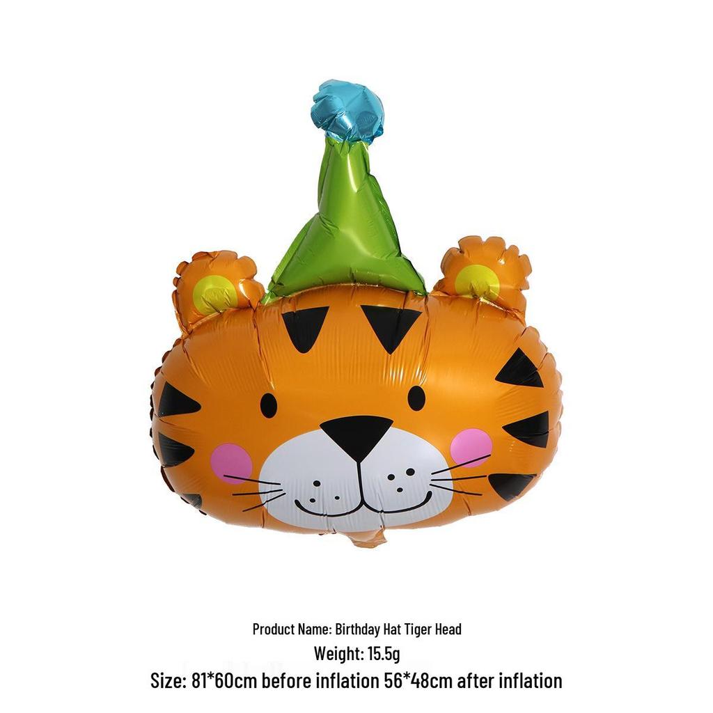 Animal-Themed Aluminum Foil Birthday Balloon Hat: Giraffe, Tiger, Bear, Frog, Sloth