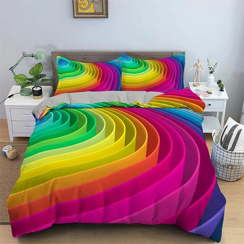 3D Psychedelic Swirl Duvet Cover Abstract Geometric Twin Bedding Set Microfiber Galaxy Comforter Cover For Kids Adult Room Decor
