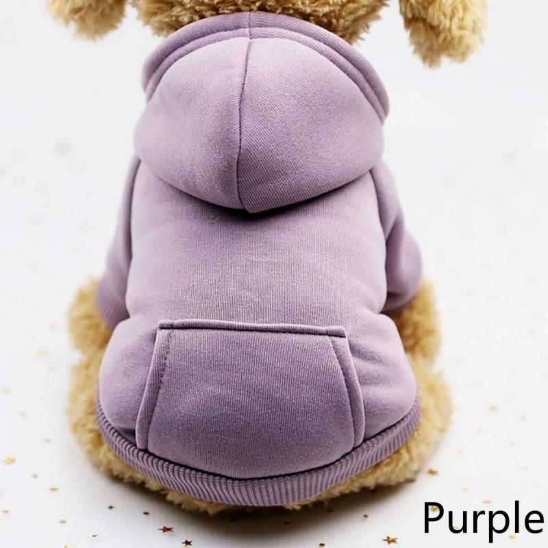 Pet Autumn and Winter Sports Jacket Warm Dog Clothes with Pockets Solid Color Fleece Hoodie