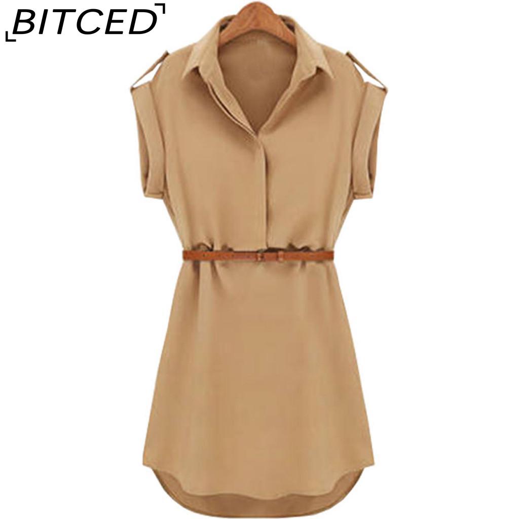 

BITCED Женское модное повседневное летнее свободное платье с коротким рукавом и поясом XXL жёлтый