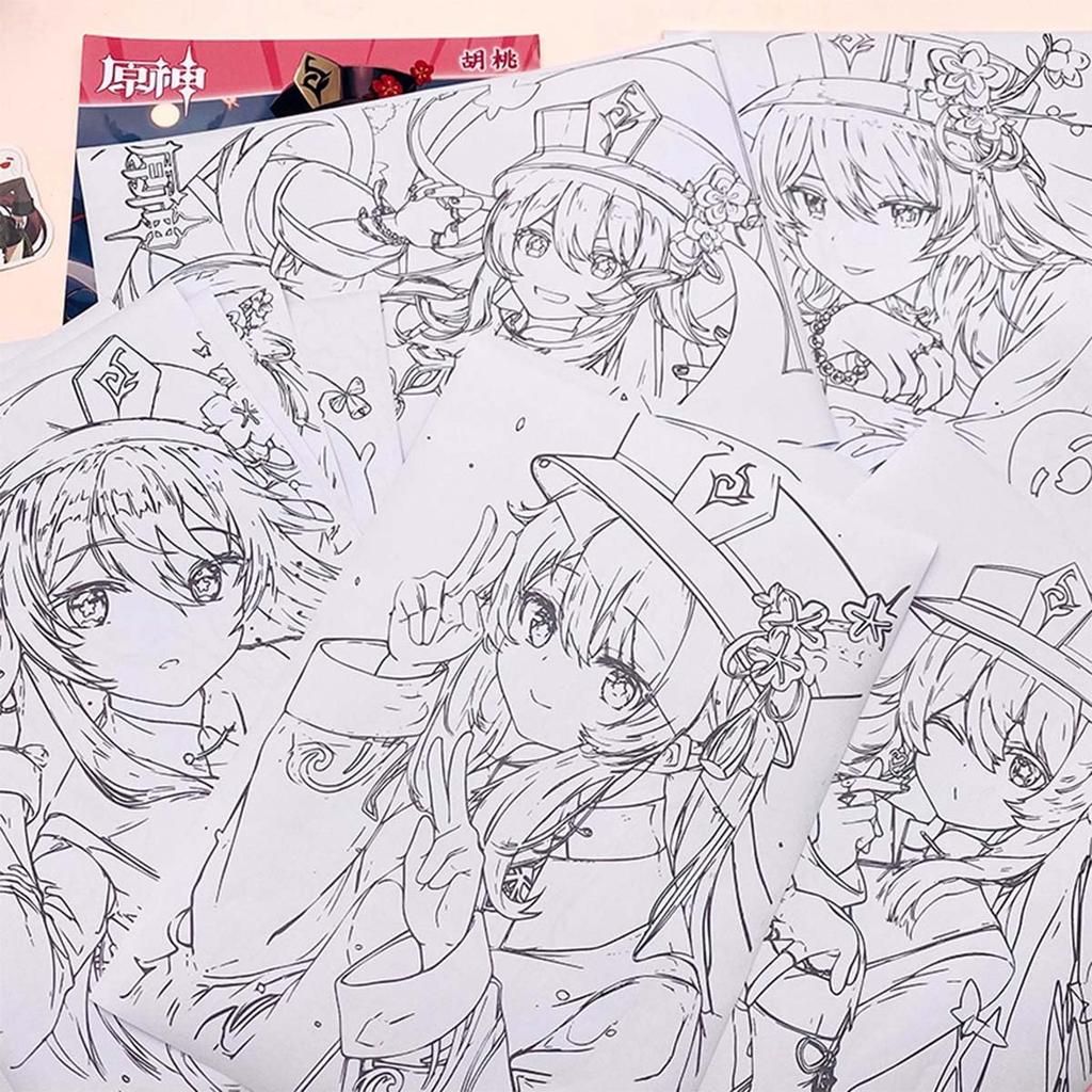 Genshin Impact Coloring Forcalos 30 Drawing Genshin Impact A4 Color Cosplay Doodle Coloring Design Illustration Art Gift Book, Hand-Drawn Book, Xiao,