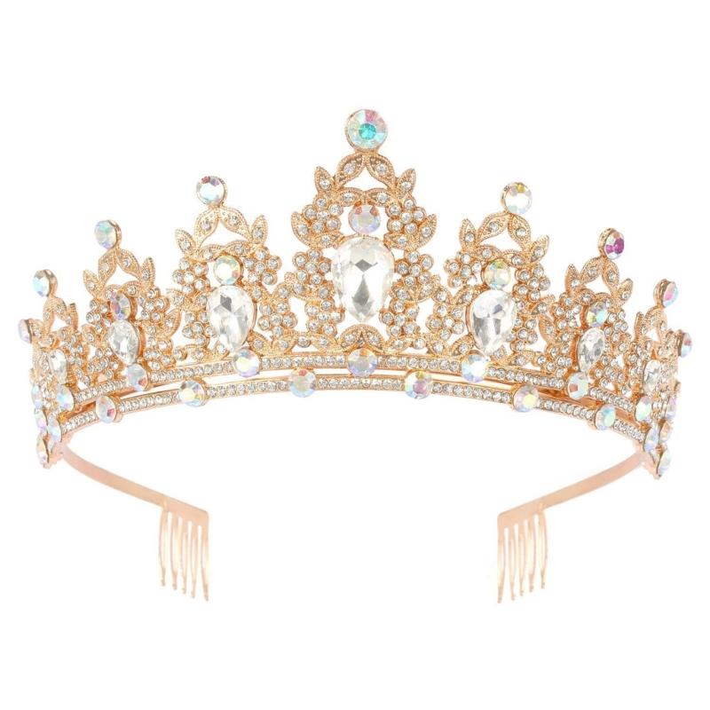 Luxurious Crown Hair Hoop Girl Birthday Party Elegant Pageant Water Drop Crystal Girl Wedding Costume Headwear
