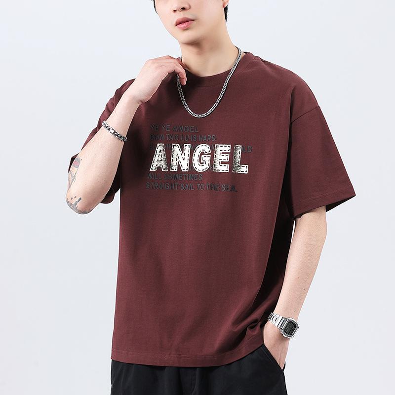 

New American High-density Knitted Loose-print Men s T-shirt Short-sleeved M