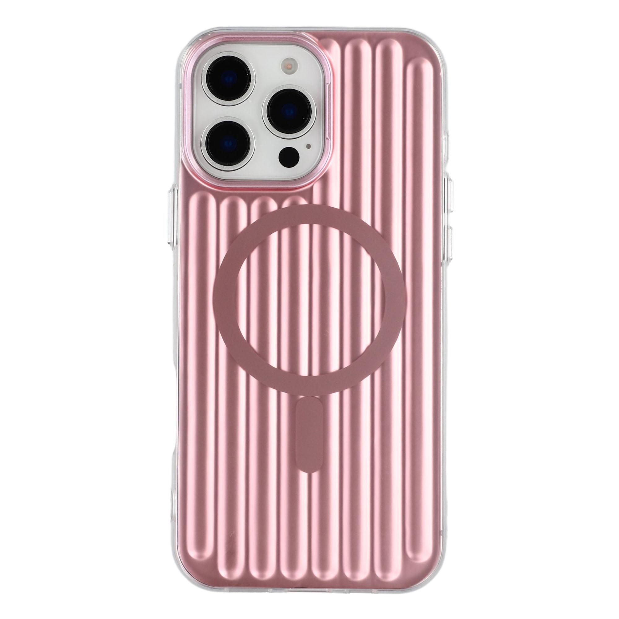 

For iPhone 15 Pro Max Case Compatible with MagSafe Luggage Texture IMD TPU Phone Back Cover Rose Gold