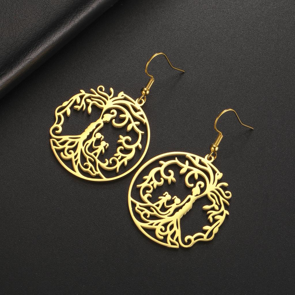 LIKGREAT Hot Sale Son Daughter Stainless Steel Tree of Life Drop Earrings Girls Boys Earring Jewelry for Women Family Gifts 2025